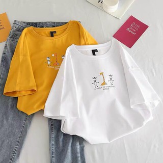 Áo Phông Form Rộng Tay Lỡ UNISEX Freesize 40-70Kg Hươu Cao Cổ