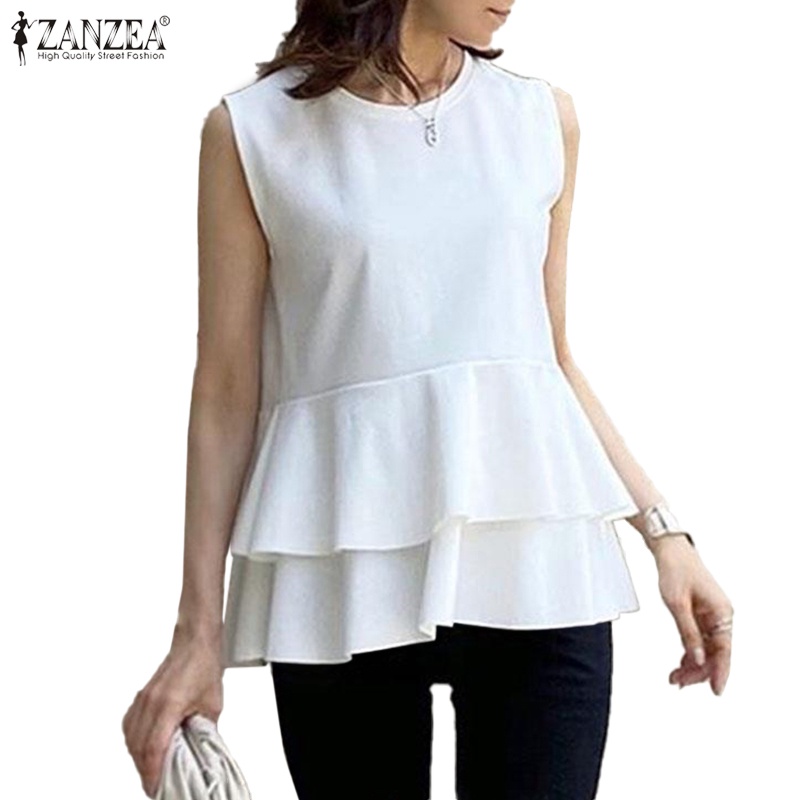 Zanzea Áo Dệt Kim Sát Nách Cổ Tròn Màu Trơn Thời Trang Cho Nữ