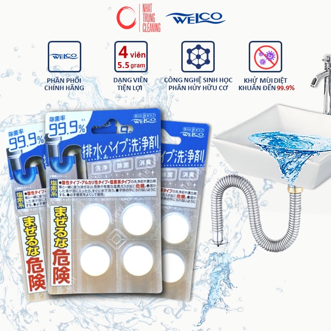 Bộ 4 Viên Thông Tắc Cống, Làm Sạch Đường Ống Thoát Nước, Bồn Cầu, Bồn Rửa Mặt Cực Mạnh Welco