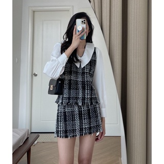 (ảnh thật) Audrey Set dạ tweed phối cổ peterpan tay bồng 583