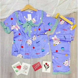 Đồ bộ pizama, tiểu thư lụa satin mặc nhà cao cấp