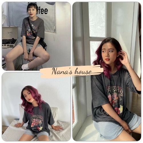 Bộ Thun Trơn Cộc Tay Oversize HAZZARD Nữ  Nana's House - FREESHIP  Set áo thun tay lỡ dáng rộng và quần short cạp chun