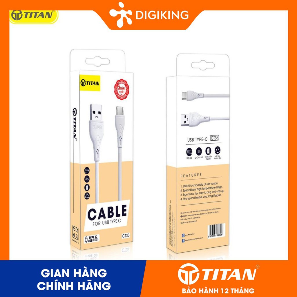 TP - Dây cáp cao su chân type c CT35 và Lightning CL35 100cm Titan