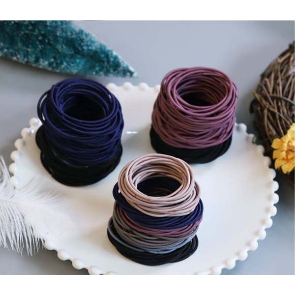 Set 100 dây buộc tóc phong cách Hàn Quốc nhiều màu túi zip - Thun cột tóc