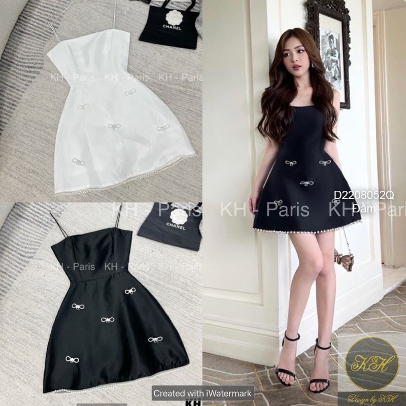 Đầm nhung xòe mini phối nơ dễ thương 0512