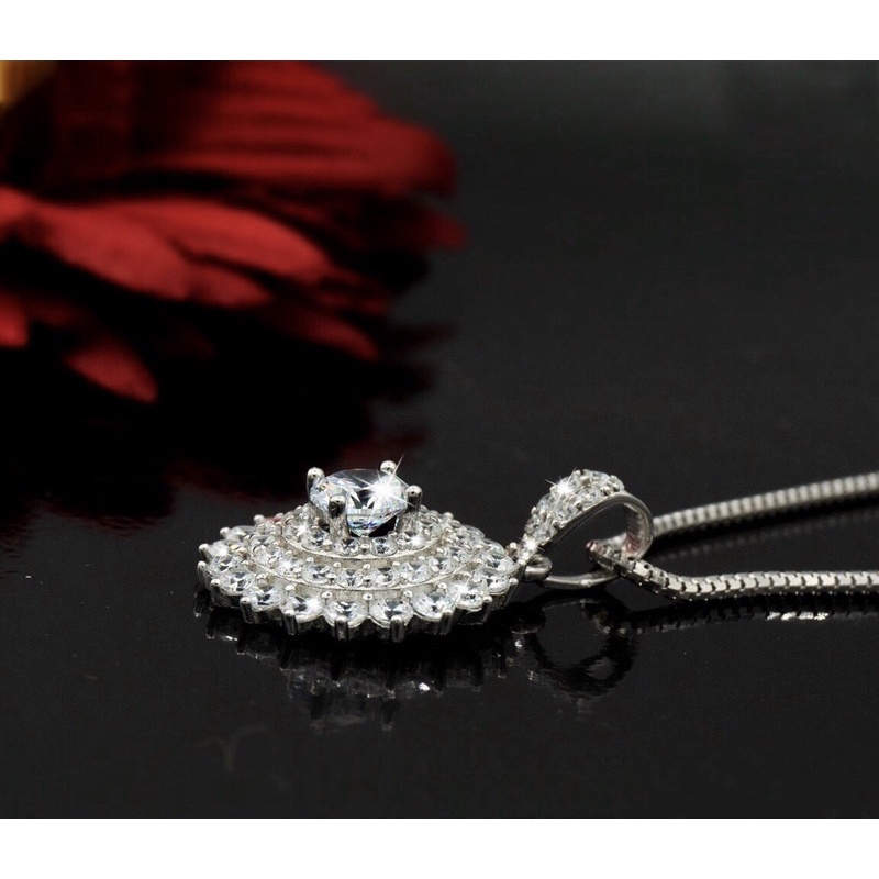 Mặt dây chuyền hoa to gắn đá cz bạc chuẩn hàng sắc sảo Ngọc Mậu