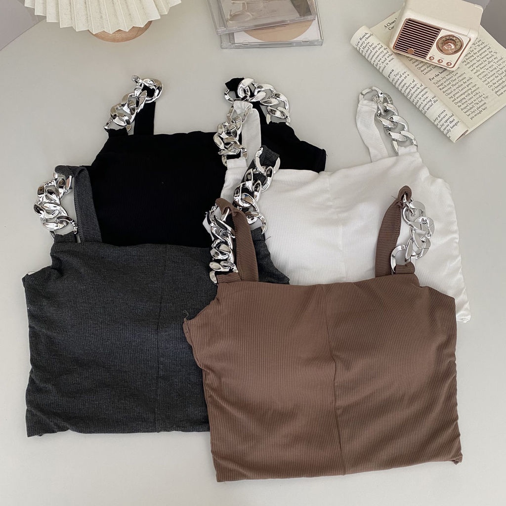 Áo Hai Dây Dáng Ôm Ngắn Màu Sắc Đơn Giản Thời Trang Mùa Thu Quyến Rũ Cho Nữ