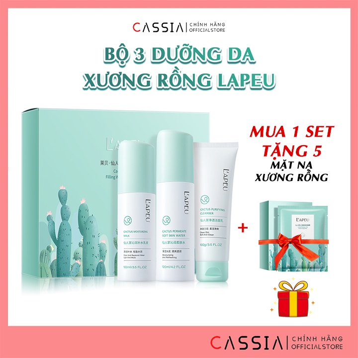 Bộ skincare dưỡng da kiềm dầu giảm mụn 3 món LAPEU nội địa trung chiết xuất xương rồng chăm sóc da dầu mụn