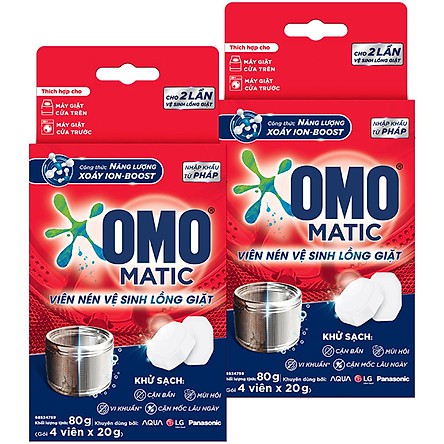 COMBO 12 Viên Tẩy OMO Matic Nén Vệ Sinh Lồng Máy Giặt 80g 80 g (3 Hộp x 4 viên x 20g ) Khử Sạch Cặn Bẩn