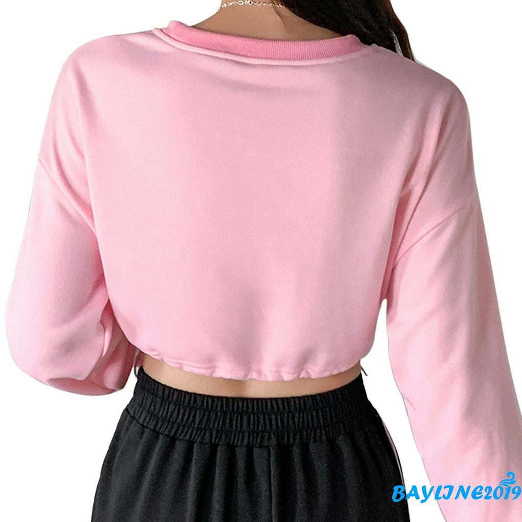 Áo Croptop Dài Tay Thêu Chữ Thời Trang Nữ Trẻ Trung