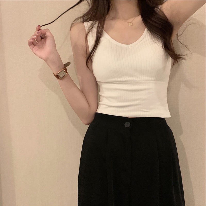 Áo hai dây SUXI thể thao màu trơn có đệm ngực cho nữ