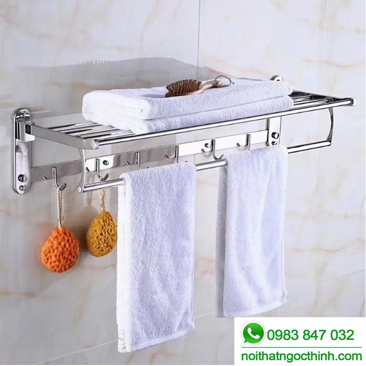 Kệ treo khăn (giá treo khăn) đôi 2 tầng (MKT- 15 GẬP) inox 304 bóng sáng treo khăn phòng tắm sang trọng