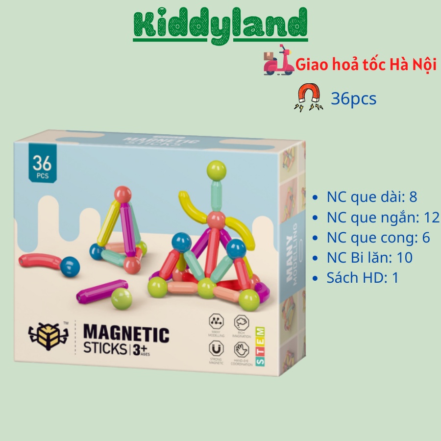 Đồ chơi Que từ tính tròn lắp ráp xếp hình khối nam châm MAGNETIC STICKS 36 chi tiết