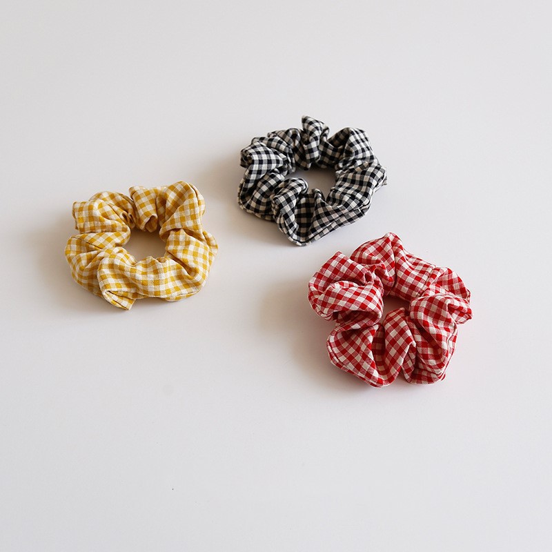 Buộc tóc voan scrunchies kẻ caro