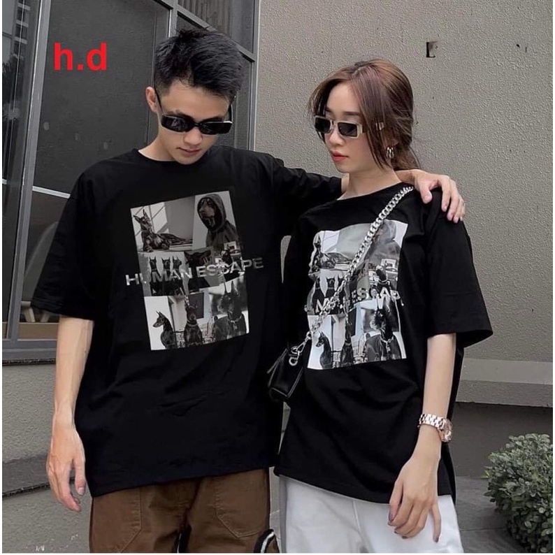Áo đôi, áo thun cặp nam nữ tay lỡ Unisex HuMan form rộng vải cotton Hot Trend 2022
