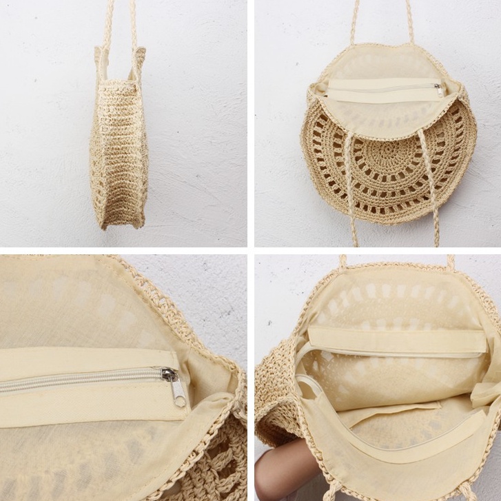 Túi xách đeo vai Labonia bằng cói dạng lưới thời trang đi biển