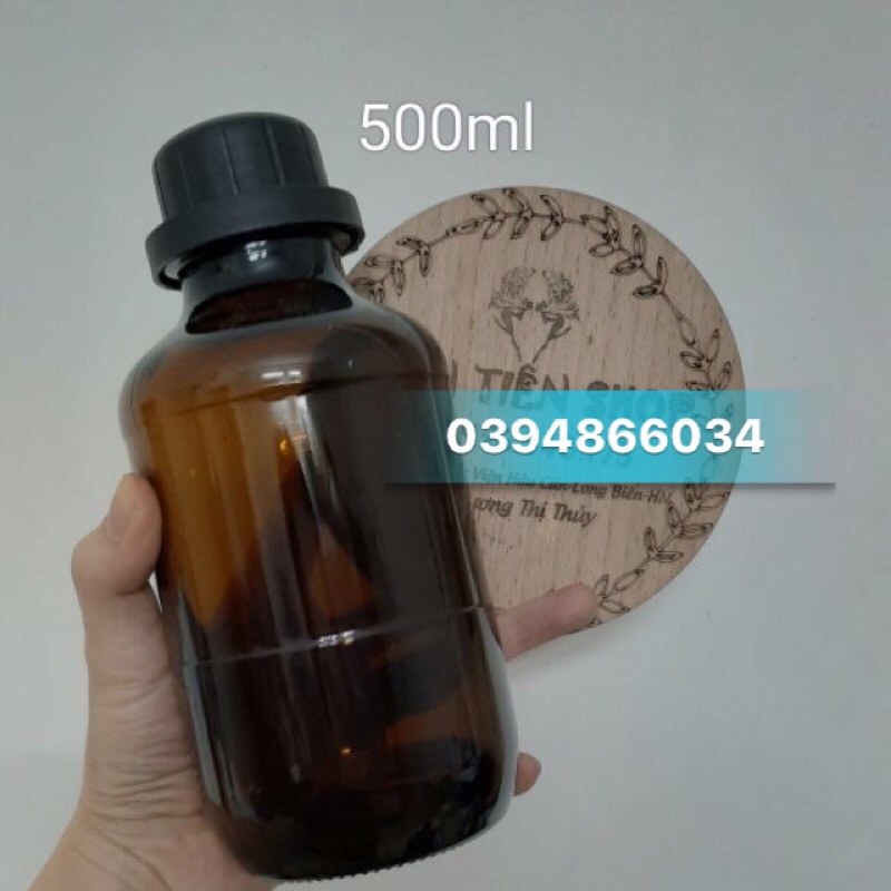 Chai thuỷ tinh màu nâu nắp vặn nhựa đen 500ml đựng mật ong & nhiều mặt hàng khác