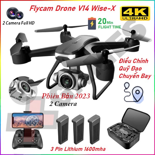 Máy bay FLYCAM Drone V14 Wise-X 1080P quay phim Full HD 2 CAMERA 2.4GHZ góc quay rộng 120 độ, chống rung quang học
