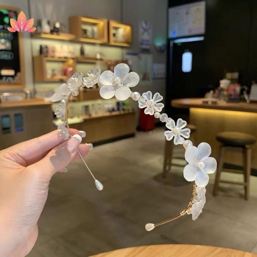 Băng Đô Cài Tóc Mỏng Đính Hoa Pha Lê Ngọc Trai Thời Trang Hàn Quốc Cho Bé Gái JP5