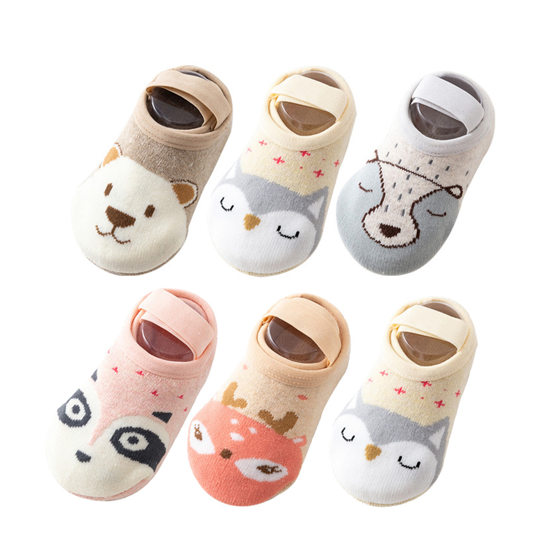 Tất bằng cotton in họa tiết hoạt hình dễ thương thoáng khí chống trượt nhiều màu cho bé từ 0-1 tuổi