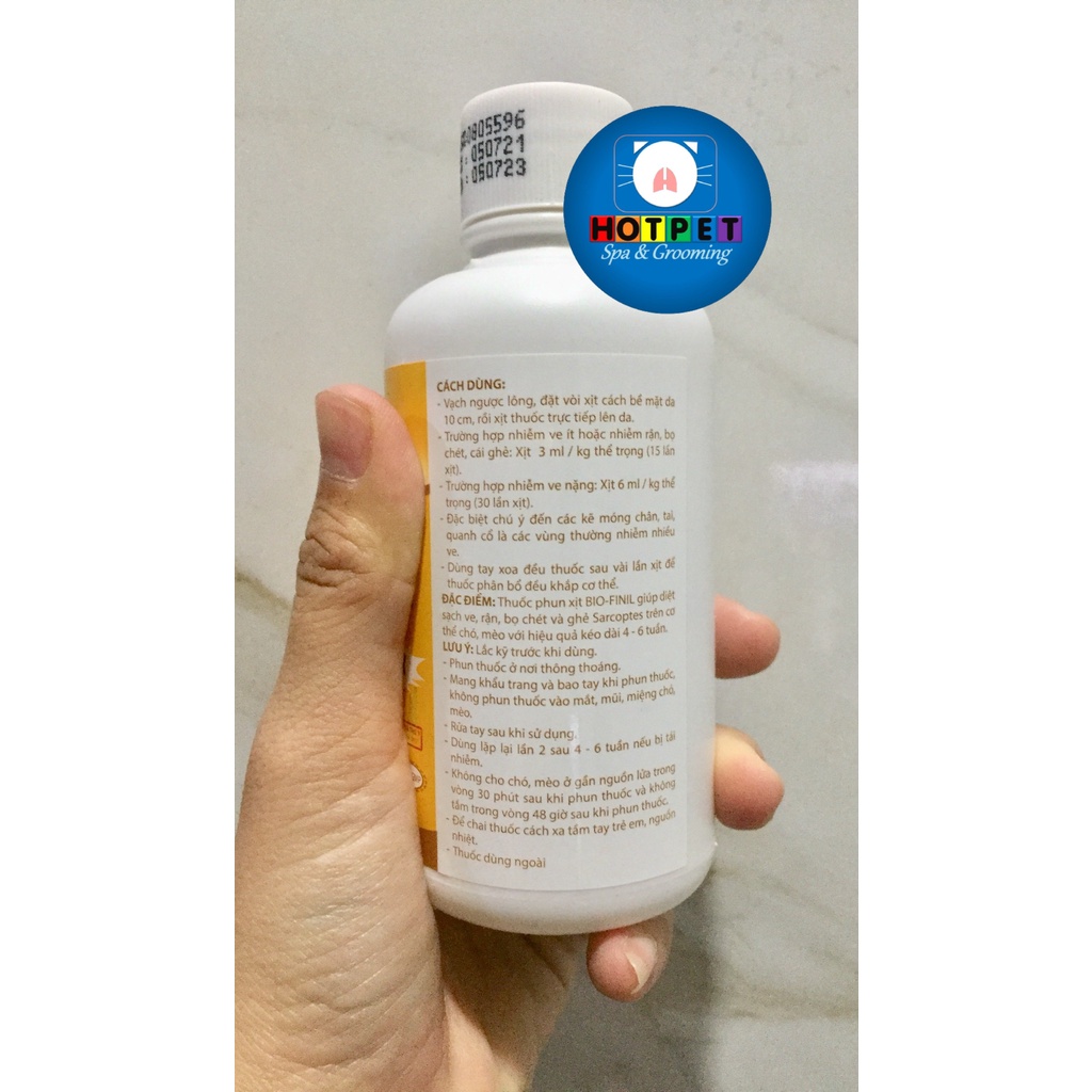 BIO-FINIL 100ML - Chai xịt cao cấp tiêu diệt ve, rận, bọ chét, cái ghẻ cho thú cưng