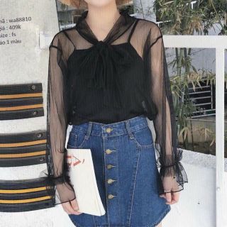 Áo lưới cột nơ phong cách tiểu thư hào môn