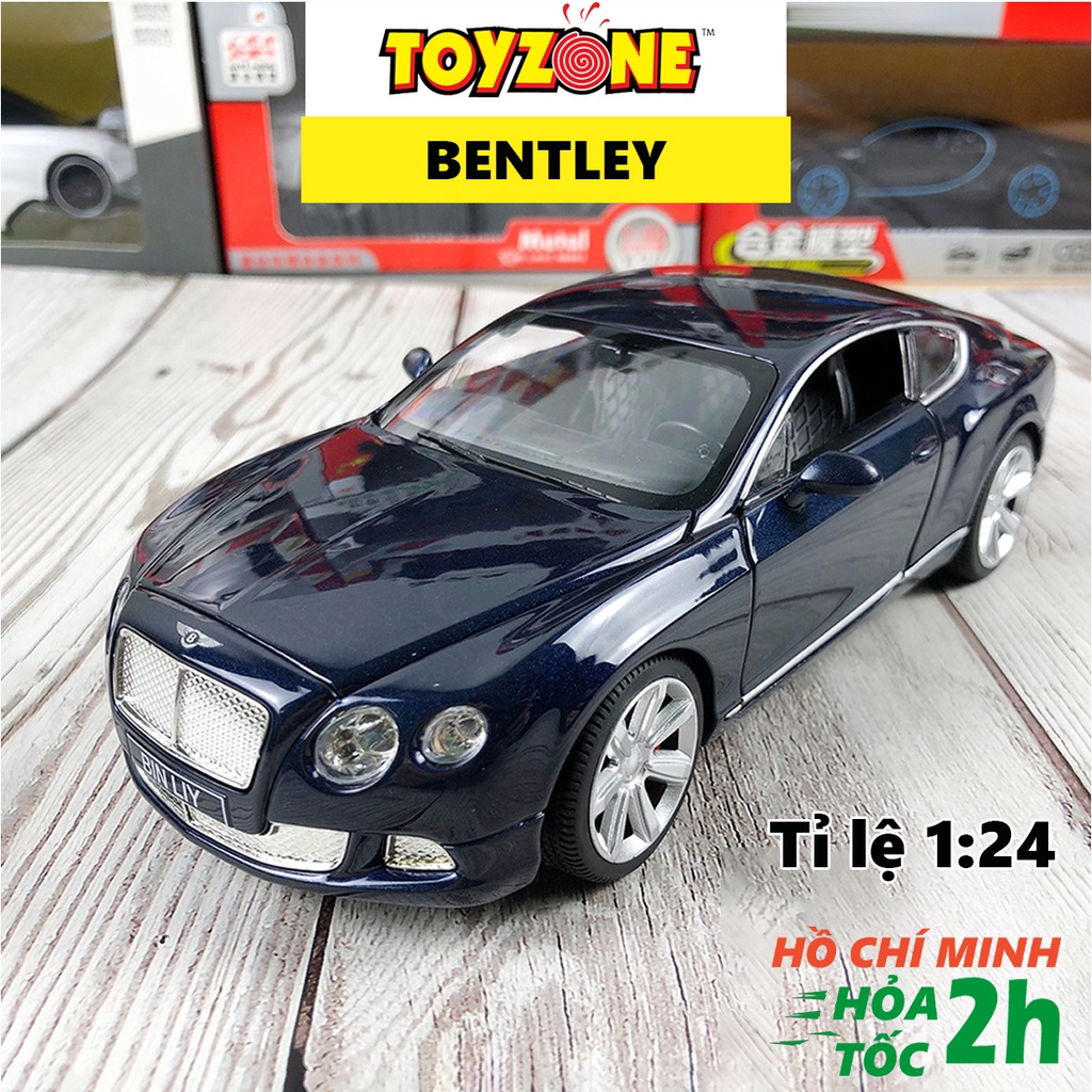 Xe mô hình BENTLEY 2 cửa 1:24 - màu xanh tím than, khung xe kim loại chắc chắn