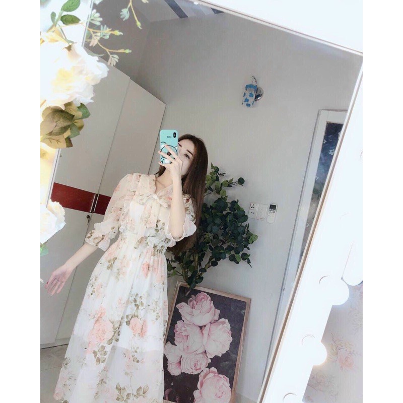 Đầm maxi cột nơ cổ bèo ngực 2 lớp | BigBuy360 - bigbuy360.vn