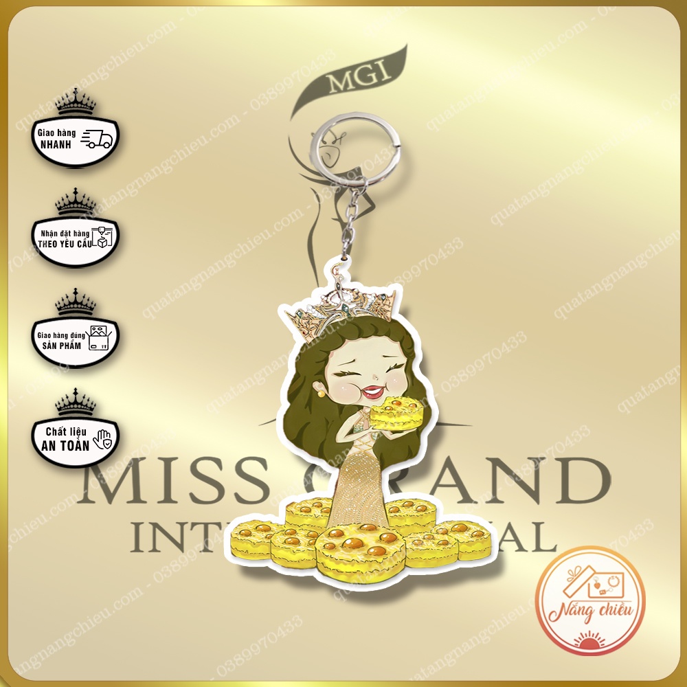 Móc khóa chibi in hình hoa hậu Thùy Tiên xinh đẹp, Phụ kiện treo xe, quà tặng sinh nhật ý nghĩa