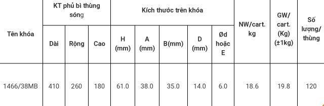 Khoá đồng bấm việt tiệp 1466/38MB chính hãng