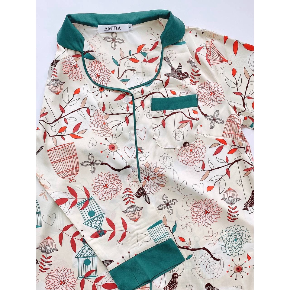 JAPAN SILK - Bộ Pijama lụa satin Nhật họa tiết thiên nhiên thanh nhã