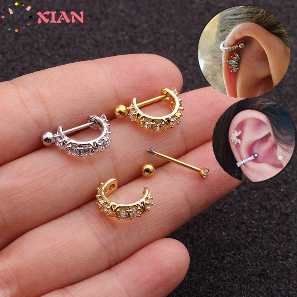 Khuyên xỏ sụn tai hình hoa đính đá zircon bằng thép không gỉ thời trang