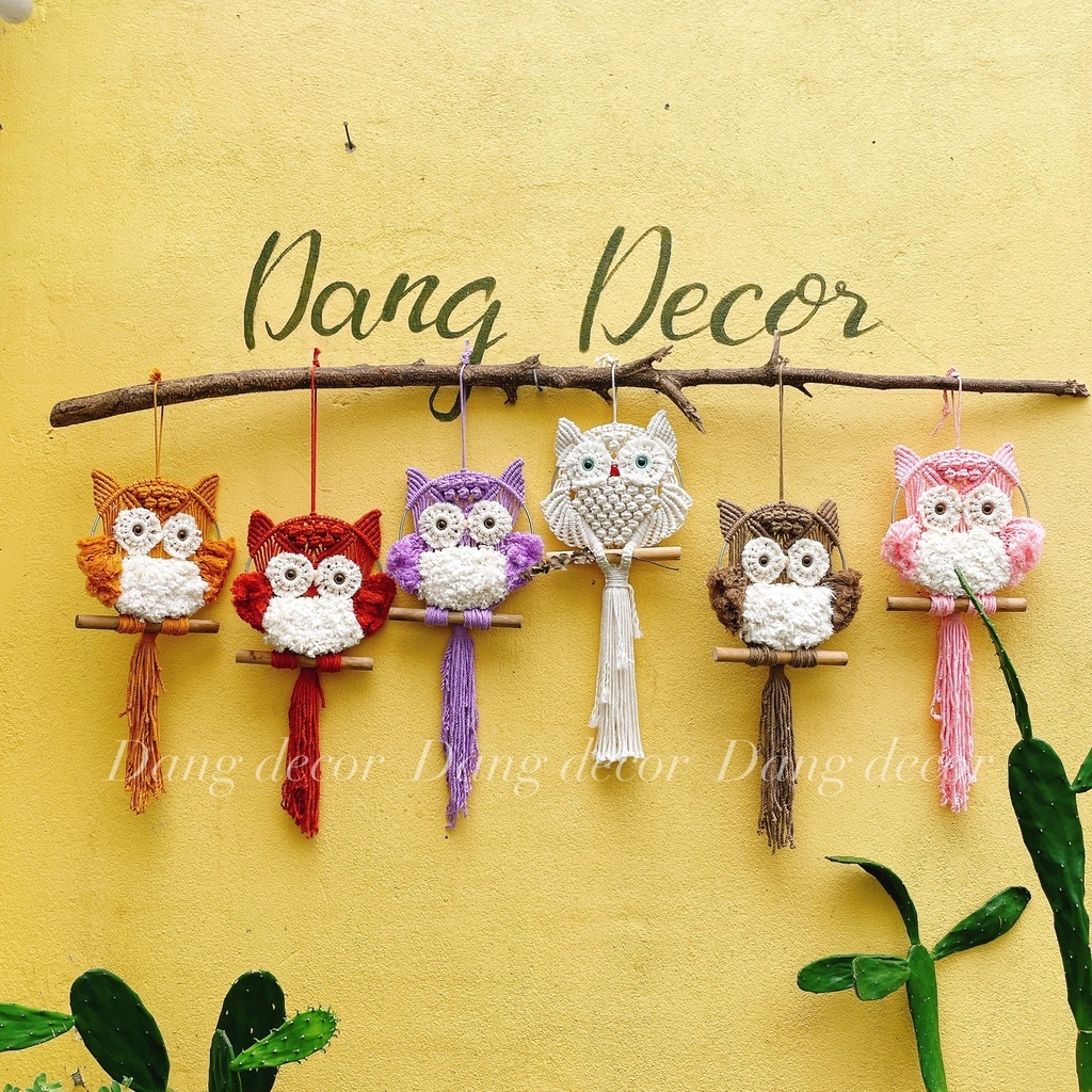 Màu mới - Cú bông macrame treo tường phụ kiện trang trí nhà cửa