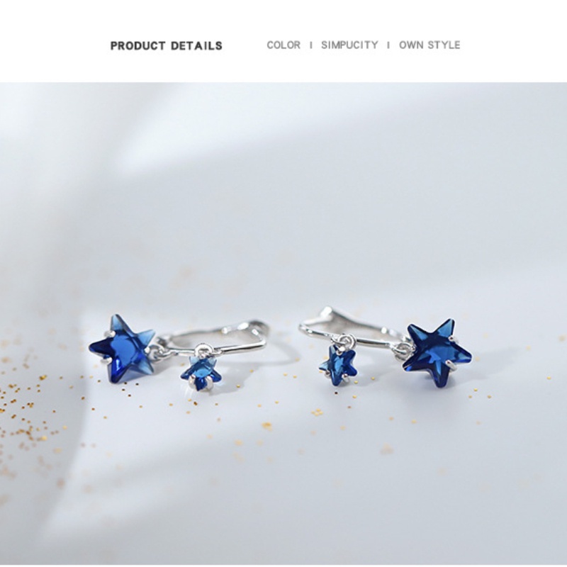 Bông tai ngôi sao năm cánh cao cấp thời trang hàn quốc bông tai màu xanh thanh lịch