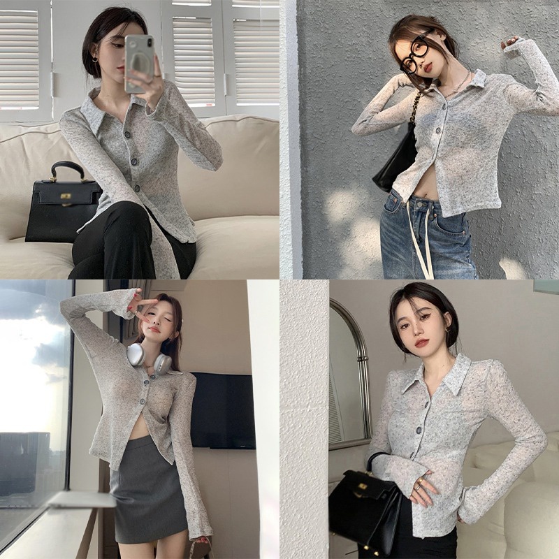 Áo Sơ Mi Tay Dài Màu Sắc Thanh Lịch Phong Cách Hàn Quốc