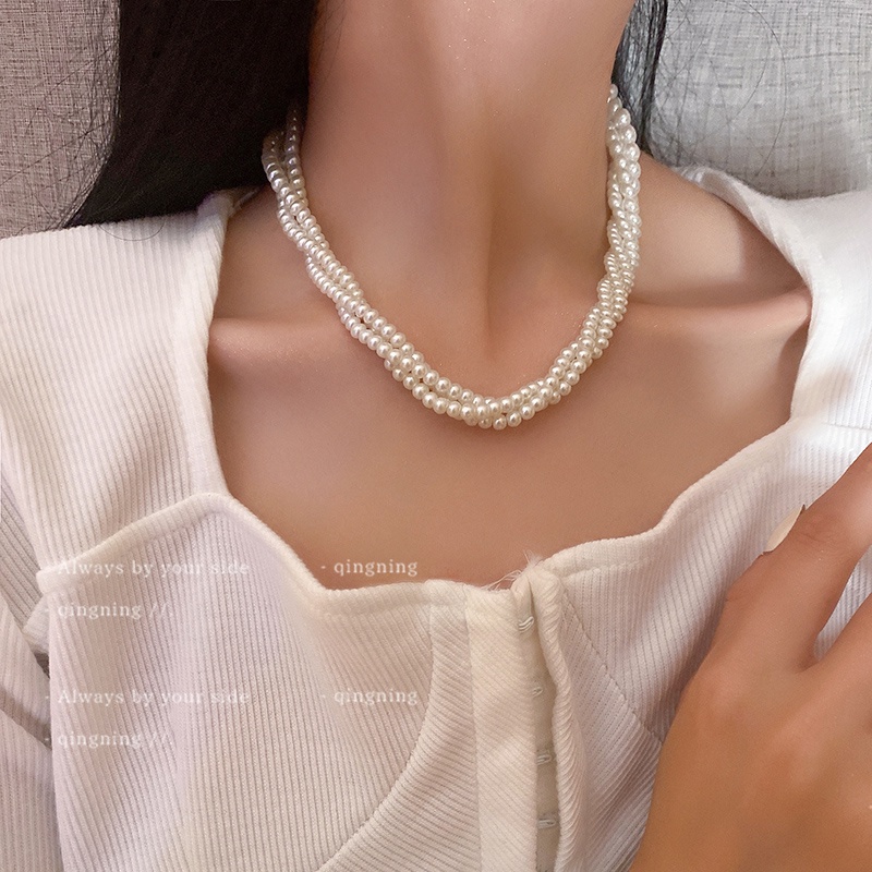 Dây Chuyền Nhiều Lớp Đính Ngọc Trai Thời Trang Hàn Quốc