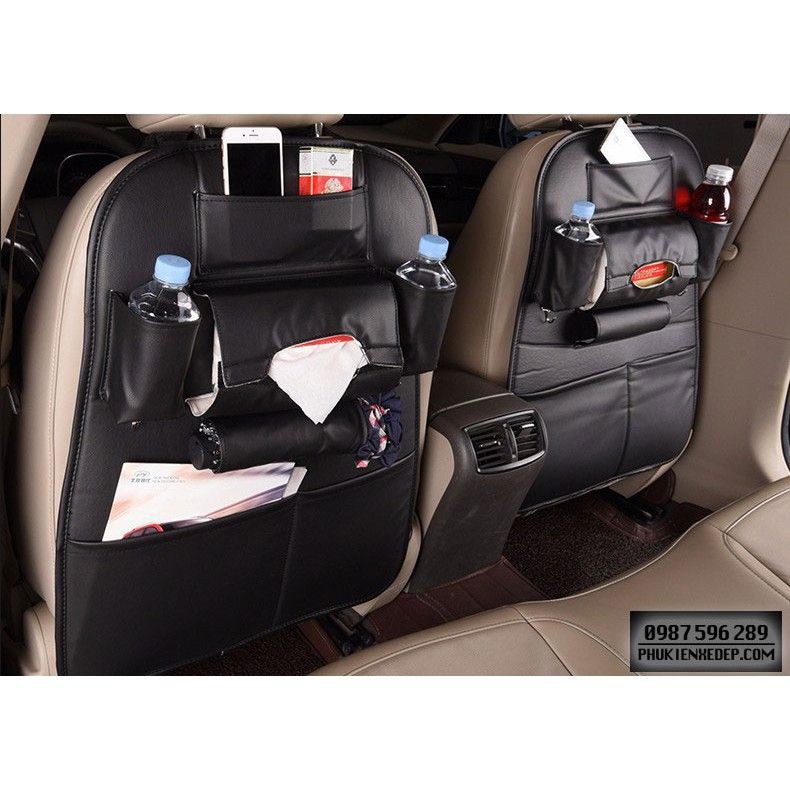 Túi để đồ sau ghế ô tô bằng Da, mẫu có móc ôm sát ghế, tăng thêm không gian đựng đồ trên xe tiện lợi thẩm mỹ