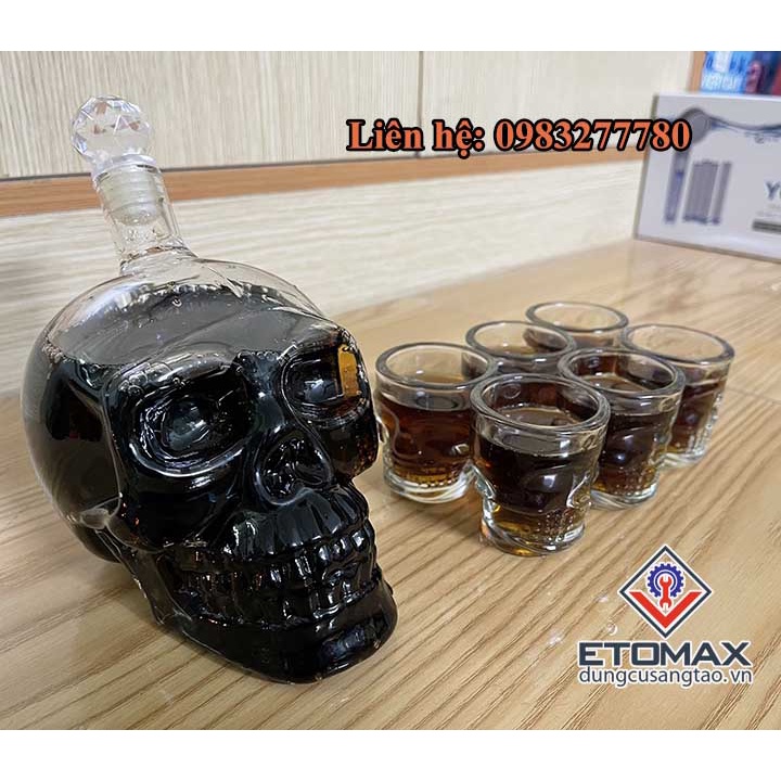 [GIÁ TỐT]Bộ  Bình Và Ly Thủy Tinh Đầu Lâu 3D