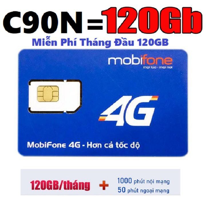 SIM C90N MOBI 90.000 đồng/tháng data 4 GB/ngày 1000 phút gọi MP cho mỗi cuộc gọi < 20 phút và 50 phút gọi liên mạng