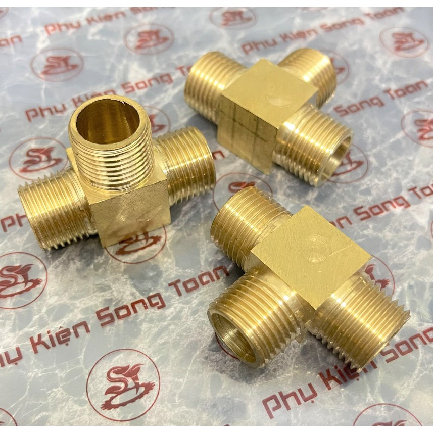 [TÊ NỐI REN] Tê chia ba đầu ren ngoài bước ren BSP hệ G dân dụng - Đồng phay nguyên khối (brass pipe fitting tee)