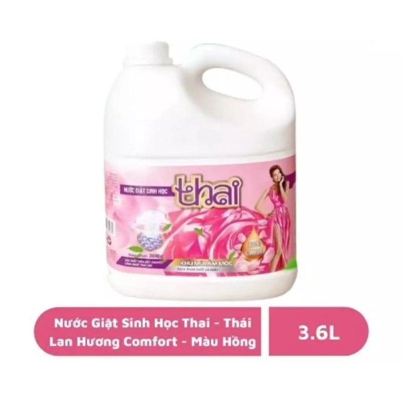 Nước Giặt Sinh Học THAI, Can 3,6L màu Hồng Hương Comfort, Khử Mùi Ẩm Mốc