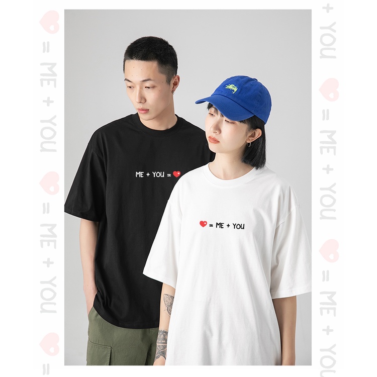 Áo đôi ME + YOU = ❤ tay lỡ dáng rộng unisex ( Đen, Trắng)