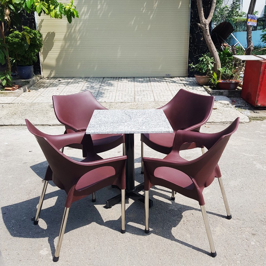 bàn ghế cafe thanh lý giá rẻ tại daklak - ghế nhựa cao cấp đúc nguyên khối chân ghế inox