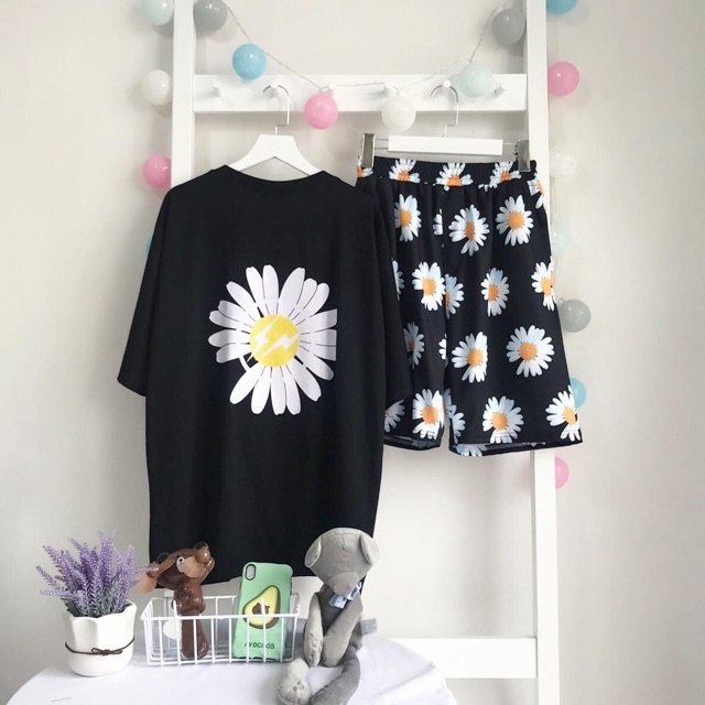 Áo Overtee Unisex Tay Lở Hoa Cúc/Set Cảtoon+ Áo Thun Tay Lở Hoa Cúc Clip Thật