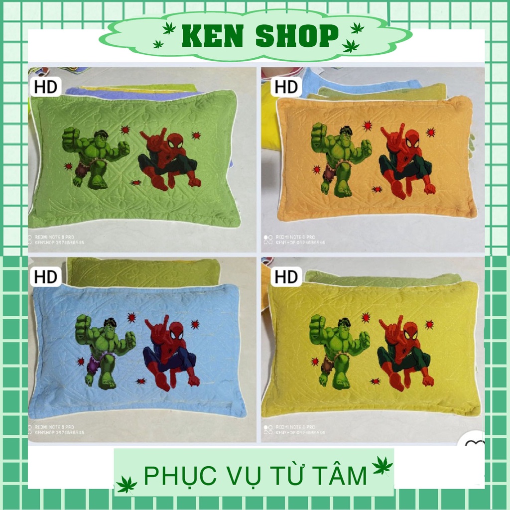 Gối đầu nằm ngủ cho bé trai in hình người nhện siêu nhân và anh hùng hulk, đi học (có ruột)