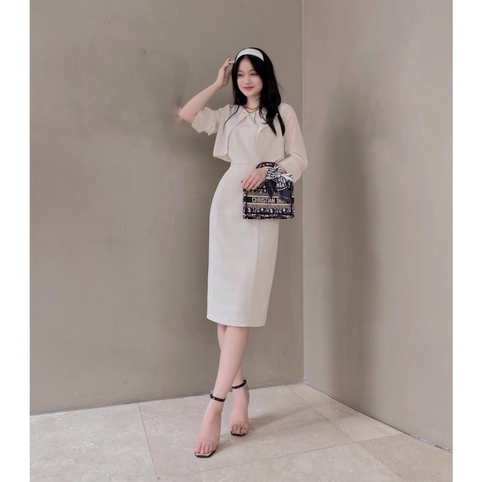 Set váy áo croptop FANSIX - DL15 set váy công sở mix áo khoác croptop, vải mango dày dặn ZK