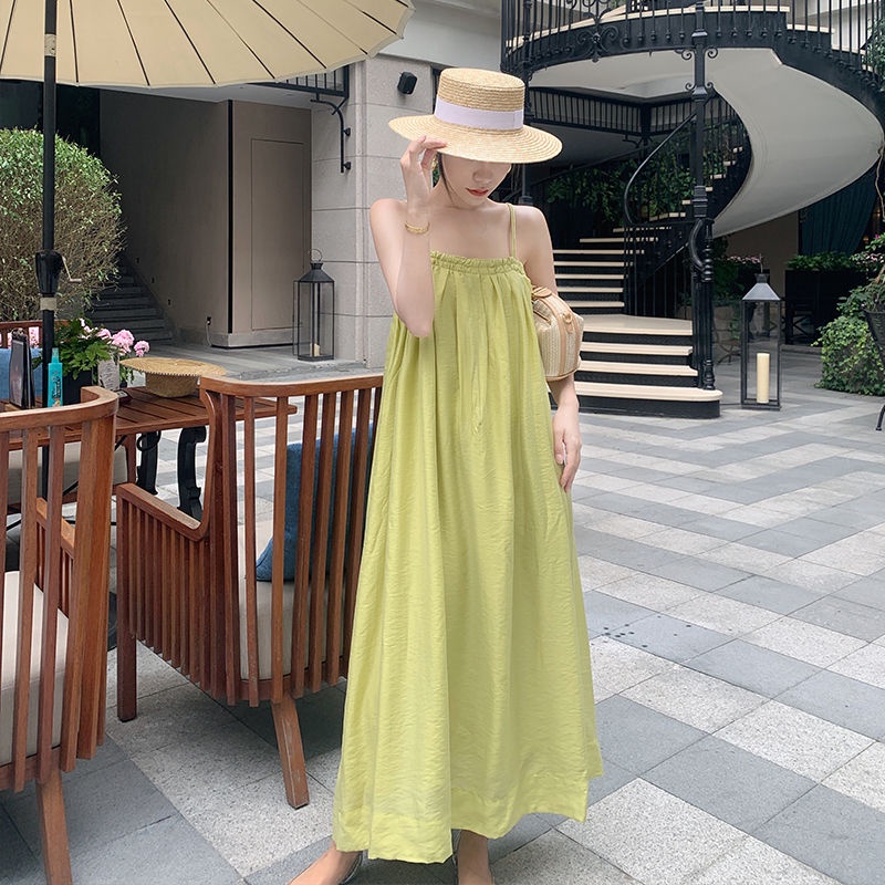 Đầm maxi đi biển váy maxi 2 dây dáng dài màu xanh hot trend