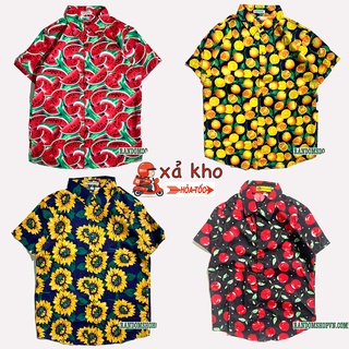 Áo sơ mi trái cây đi biển, sơ mi hoa quả, chất liệu kate làm đồng phục du lịch