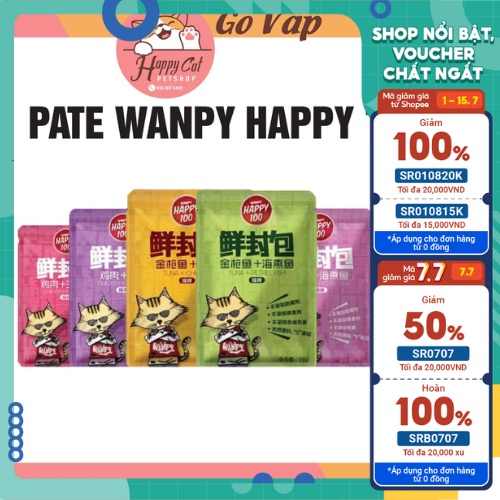 Pate Wanpy Happy100 Gói 70g, Thức ăn ướt, Pate dinh dưỡng cho mèo