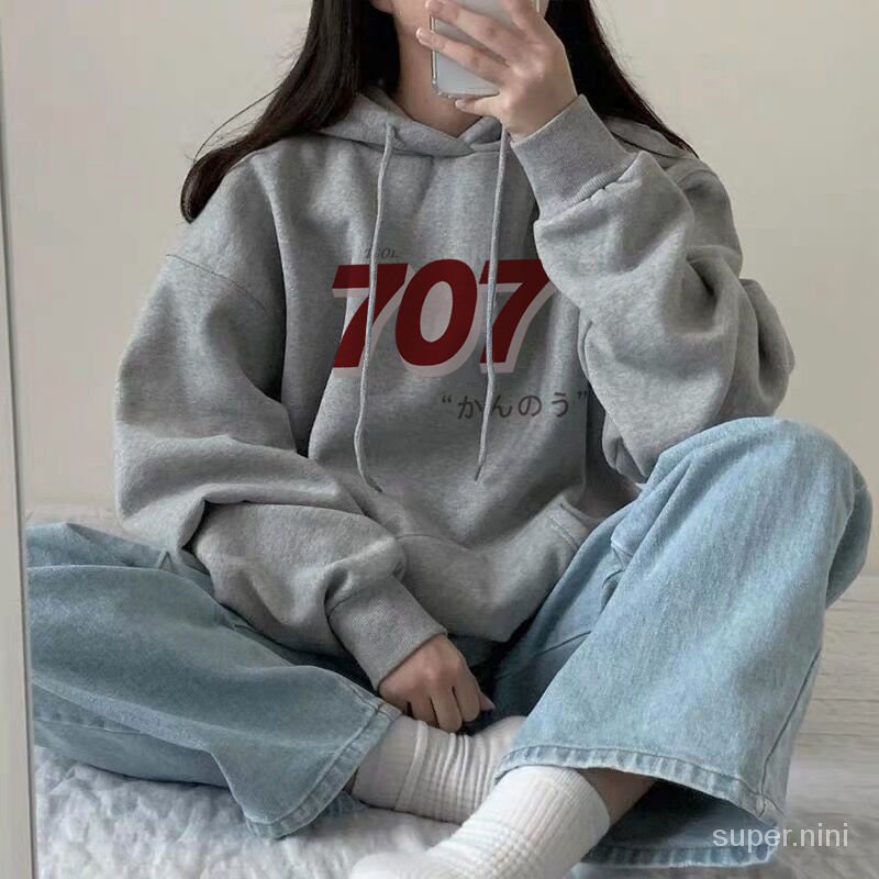 Áo Hoodie Dáng Rộng Vải Mỏng Phong Cách Harajuku Cho Nữ